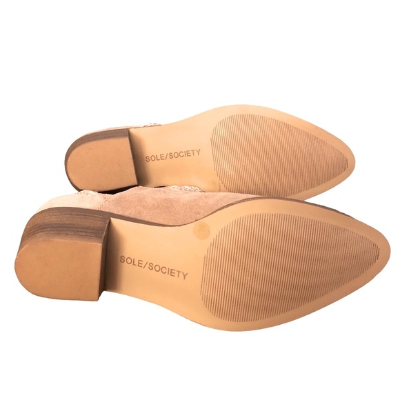 Sole Society Suede Bootie Stacked Heel Braided Trim Slip on Boho Valentine - Picture 7 of 8